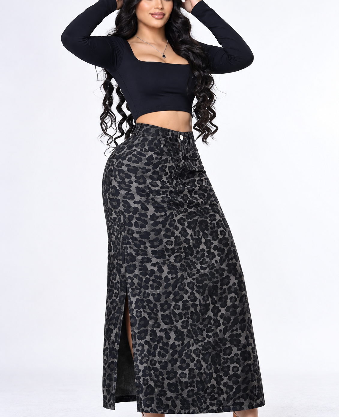 Falda Larga Denim - Animal Print - Imagen 3